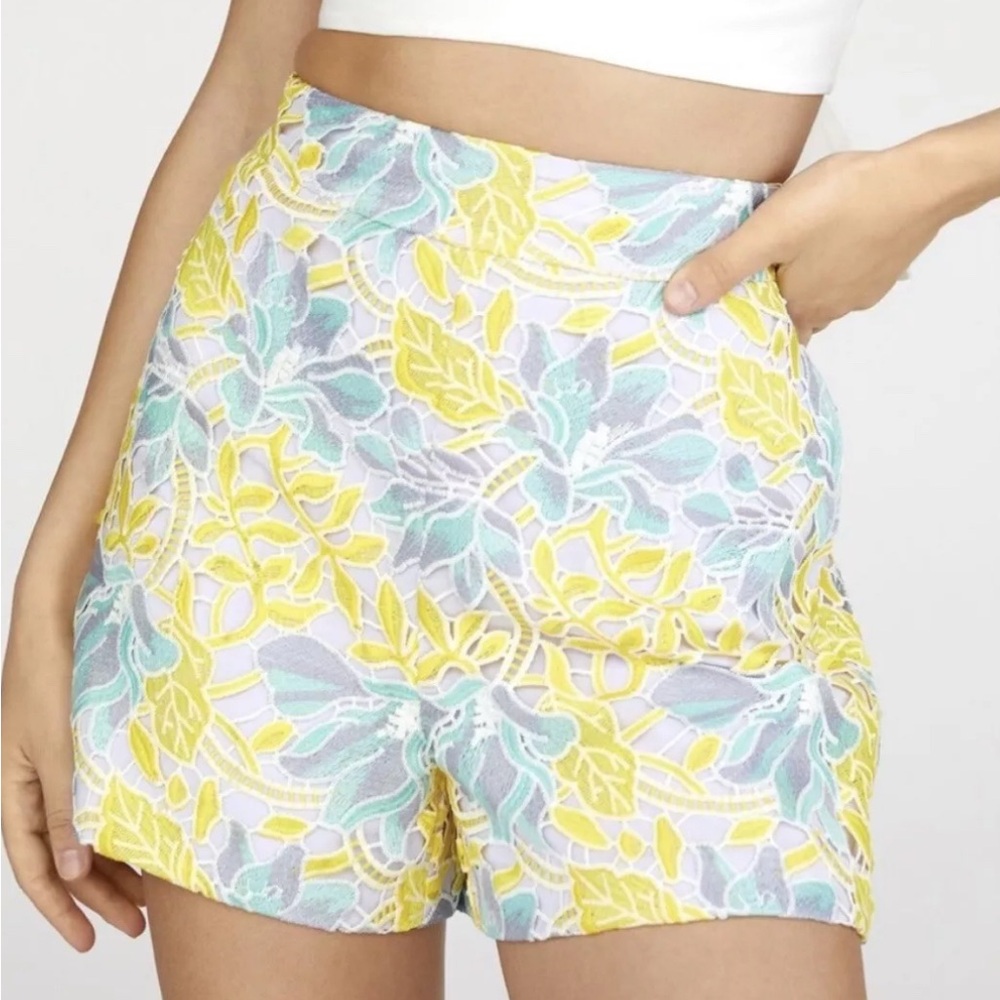 Anthropologie Hutch Lace Pastel Yellow Blue Floral Print Shorts Size US size 2